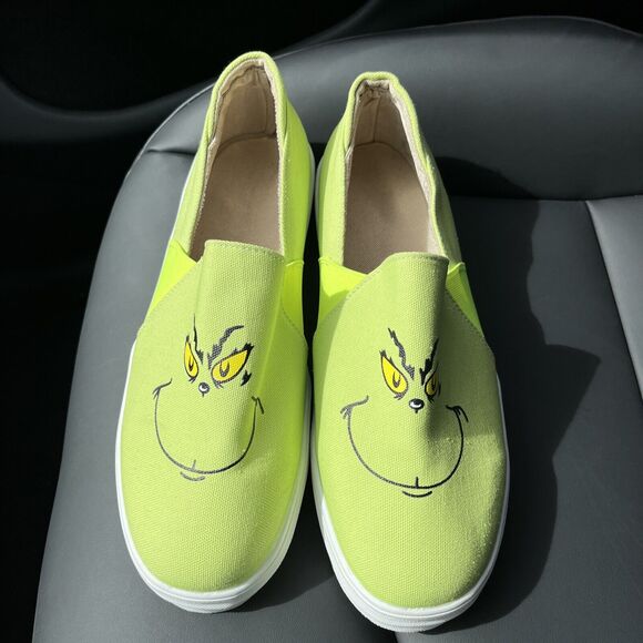 Grinch Slip On Shoes Novelty Sneakers Lime Canvas UNBRANDED Women's Size 12? - Picture 1 of 9